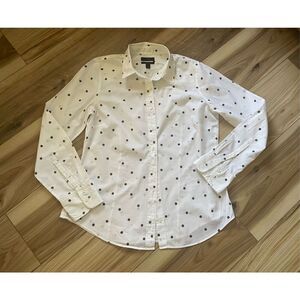 J Crew PERFECT womens brown polka dot white blouse 8